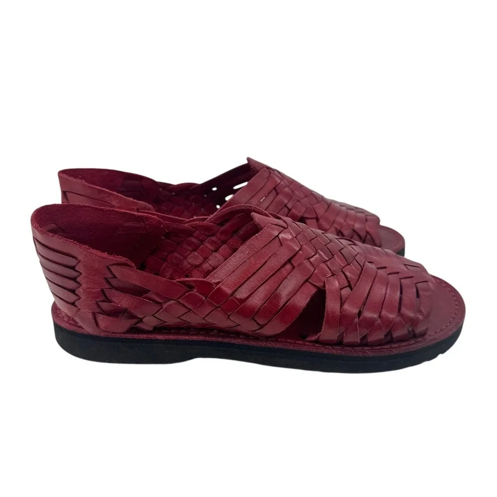 Brand X Red Leather Woven Huarache Sandals Womens Size 6.5Mexico Flat Boho